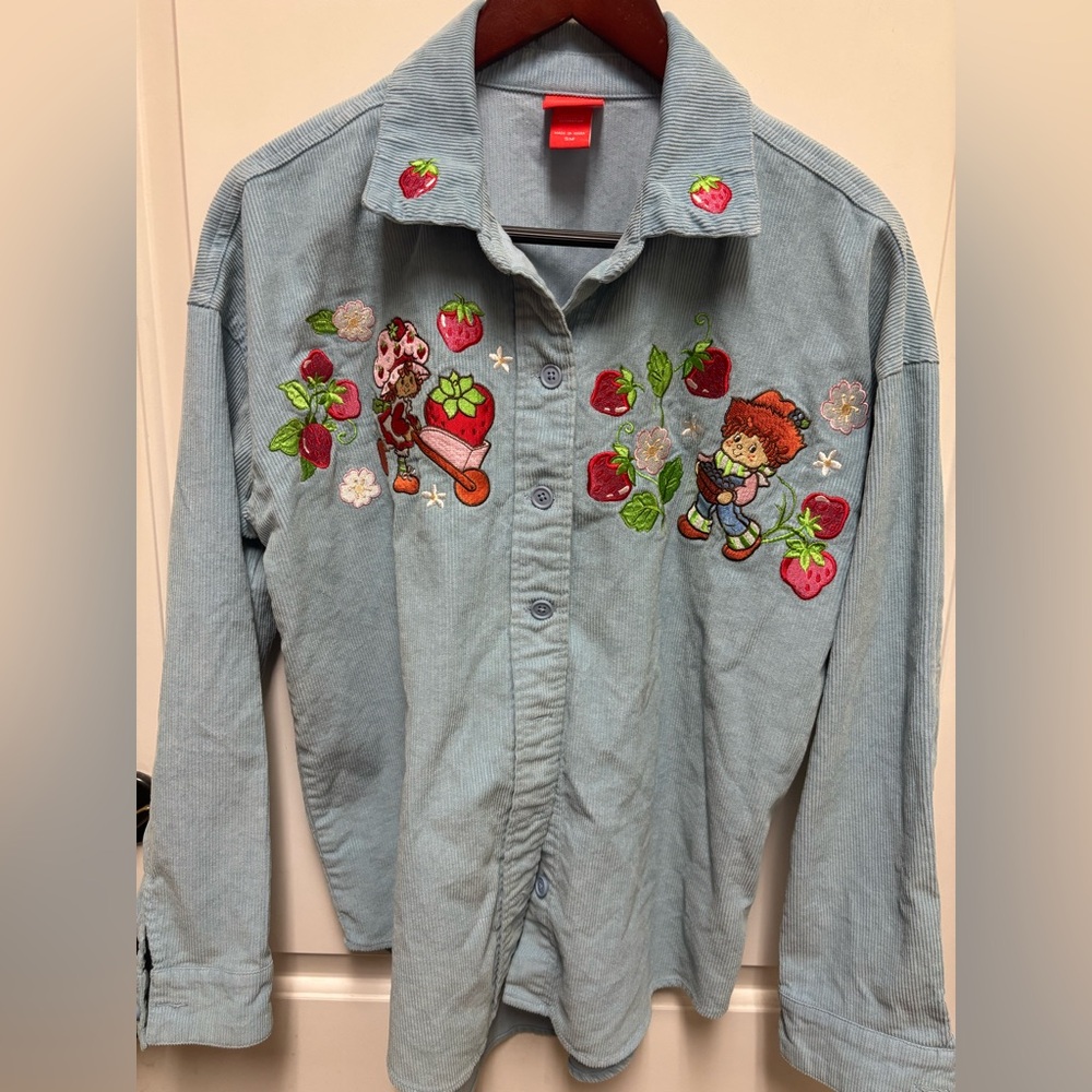 Vintage corduroy Embroidered Strawberry shortcake Flannel